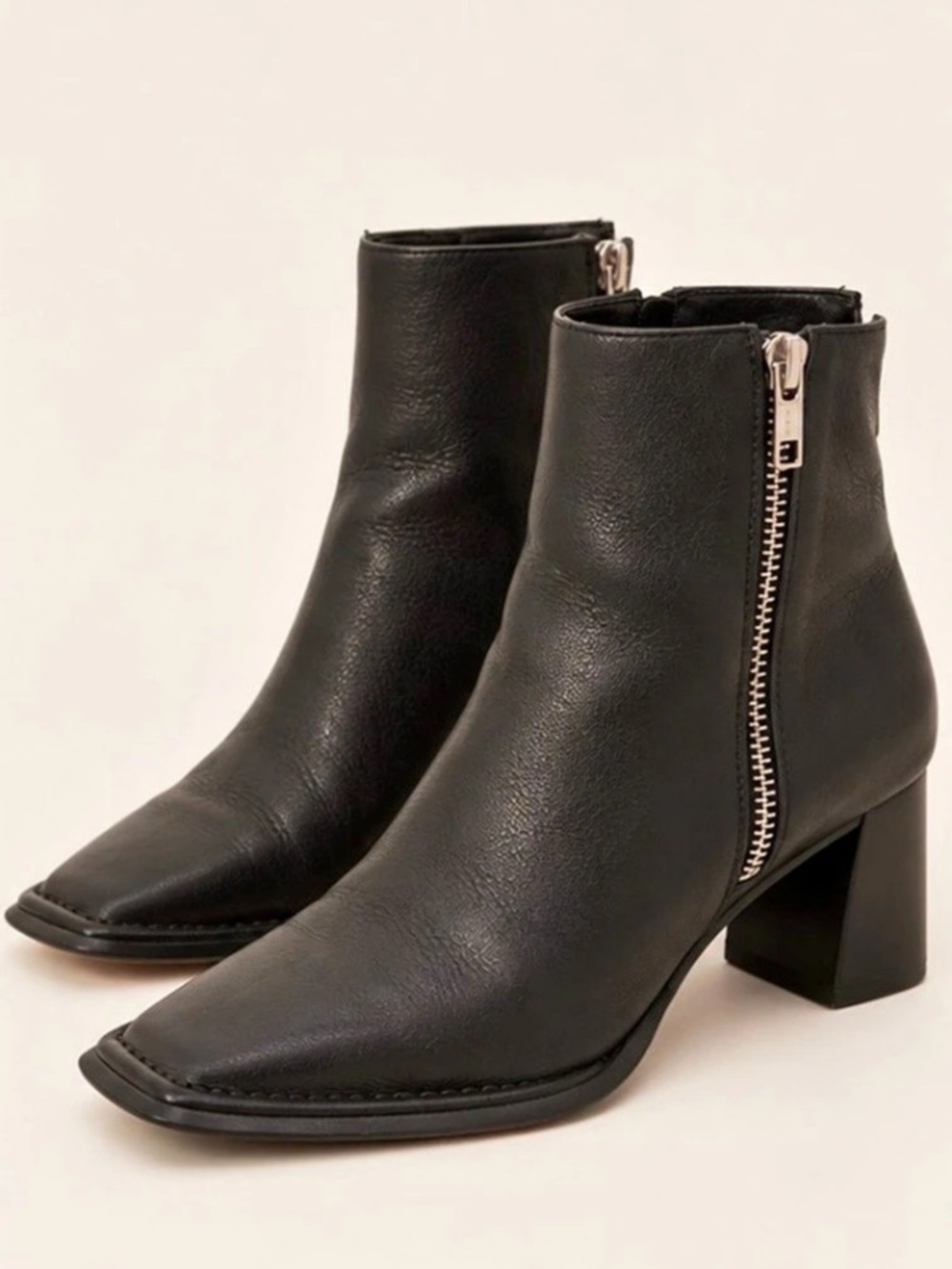 Caverley Black Leather Square Toe Zip Ankle Boots EU 39